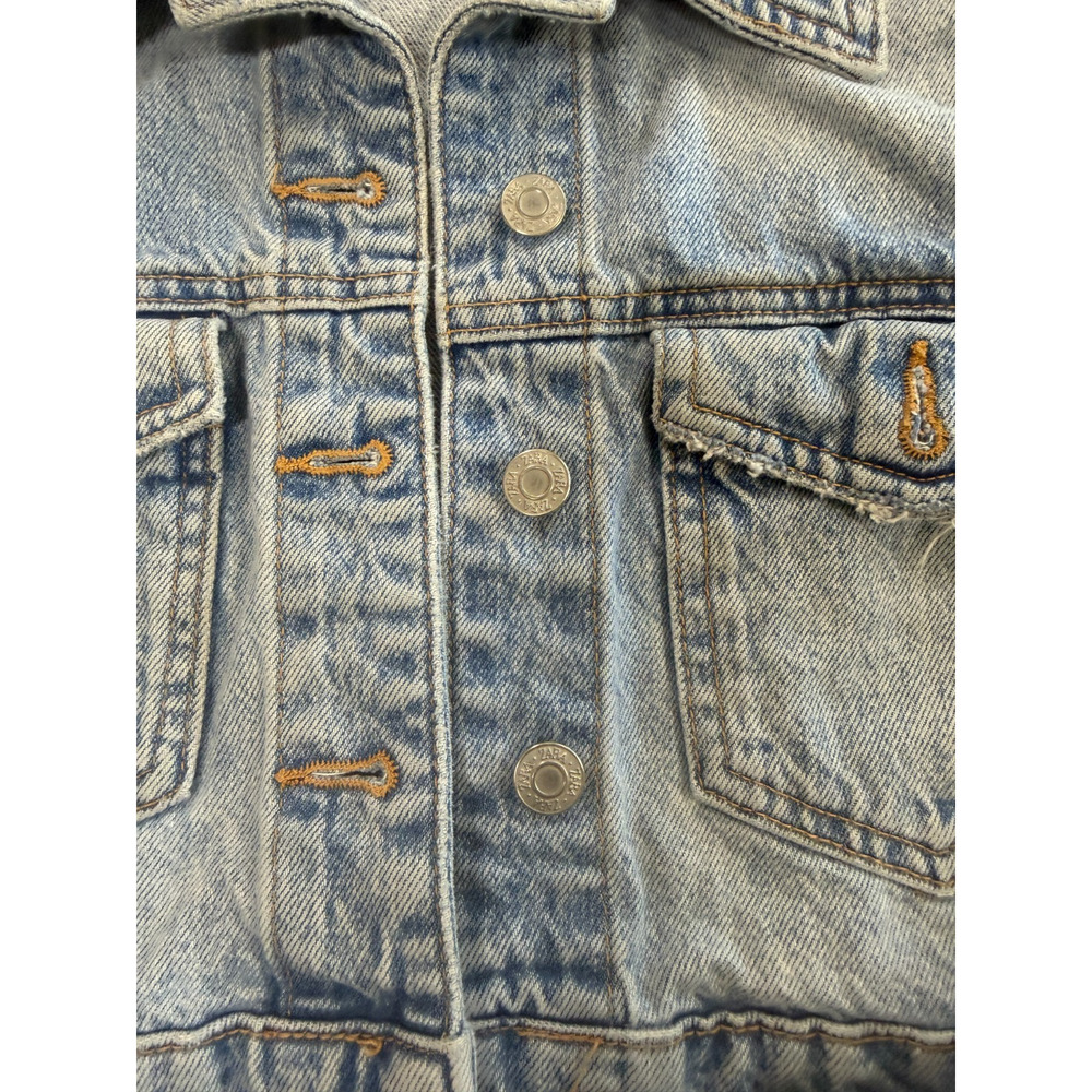 ZARA Women's Medium Cropped Denim Jacket Light Wash Blue Distressed Jean Jacket - Picture 3 of 7
